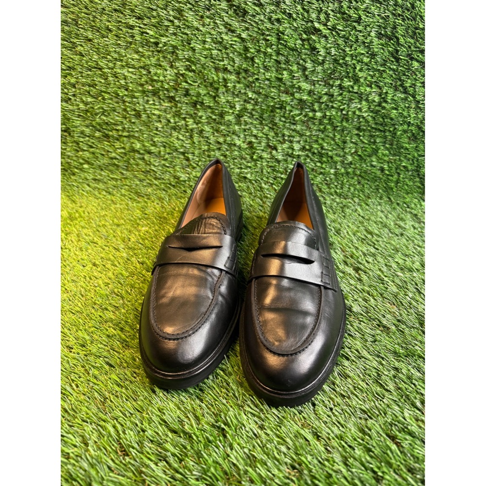 Flattered Black Leather Penny‎ Loafers Made in Spain Size 40 Womens Almond Toe